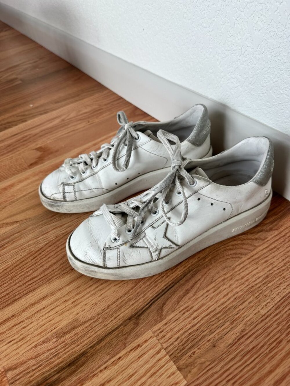 Golden Goose Pure-Star Sneakers, white/silver glitter, 38